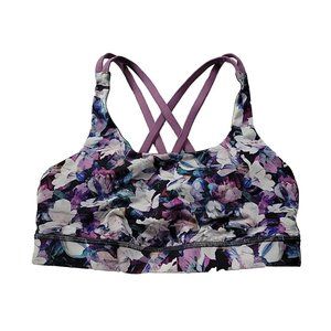 Lululemon Luxtreme Purple Floral Sports Bra Strappy Removable Pads Women's 6